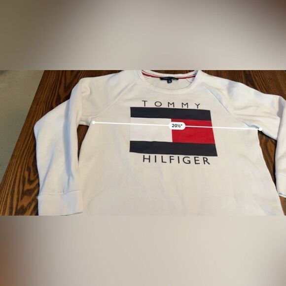TOMMY HILFIGER‎ Logo Flag Crew Neck Sweatshirt Women's L classic white preppy - Picture 8 of 13
